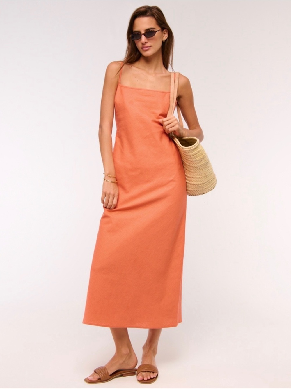 NWT orange linen-blend midi slip dress, Abercrombie & Fitch